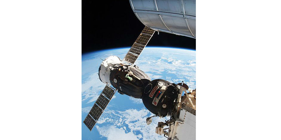 Sojus-Kapsel angedockt an der ISS: Russland verfügt mit der Sojus derzeit über die einzige Möglichkeit, Astronauten zur ISS zu bringen.