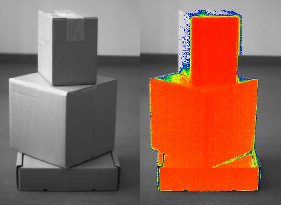 Bild der neuartigen Kameratechnik aus Schottland: Die Kamera liefert auch absolut zuverlässige Entfernungsdaten, weshalb sich die Technik auch für Produktionsprozesse einsetzen lässt.