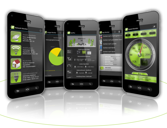 Mit der kostenlosen NuPEx-App kann ein Mobilfunkkunde viele Informationen seines Telefons einsehen, die sonst verborgen sind. Dazu gehört nicht nur die Geschwindigkeit des Zugangs zum Internet. Angezeigt werden auch Datenverbrauch der Apps an und wie viele Minuten im Monat telefoniert wurde.