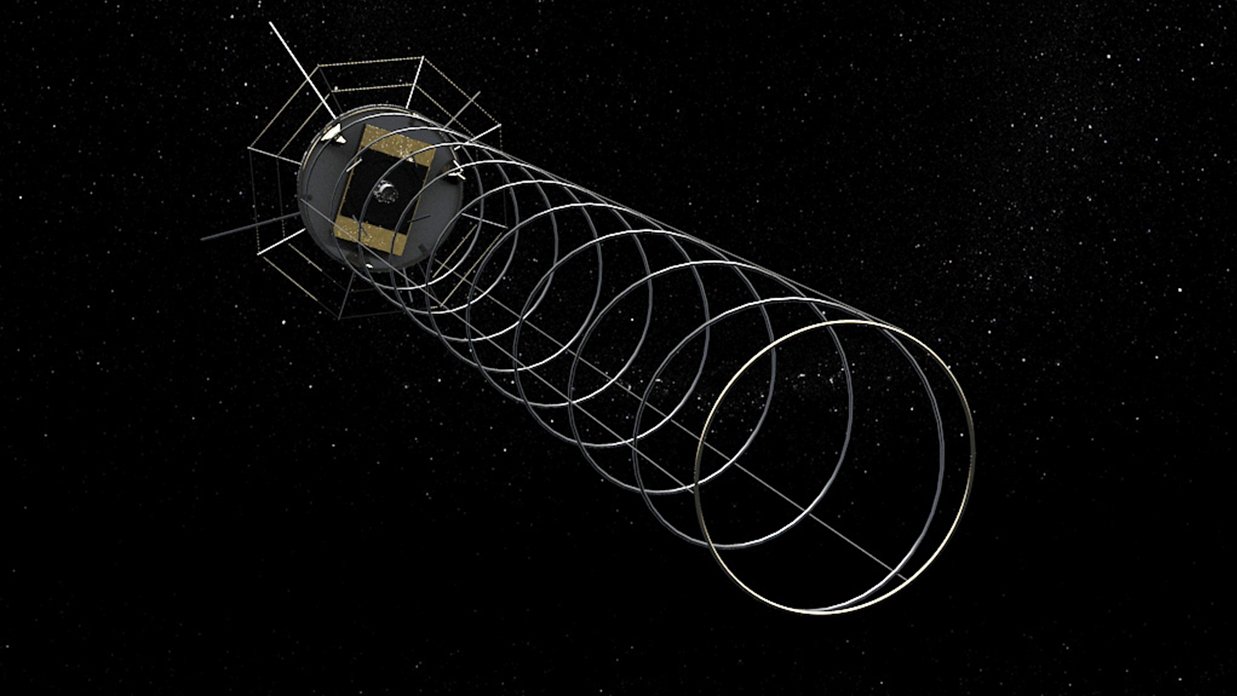 Der Satellit AISat soll in Zukunft mit seiner Vier-Meter-Helix-Antenne Schiffsignale empfangen. Dabei soll er vor allem in dicht befahrenen Gebieten wie der Deutschen Bucht die Vielzahl von Signalen zuverlässig aufzeichnen können.Quelle: .