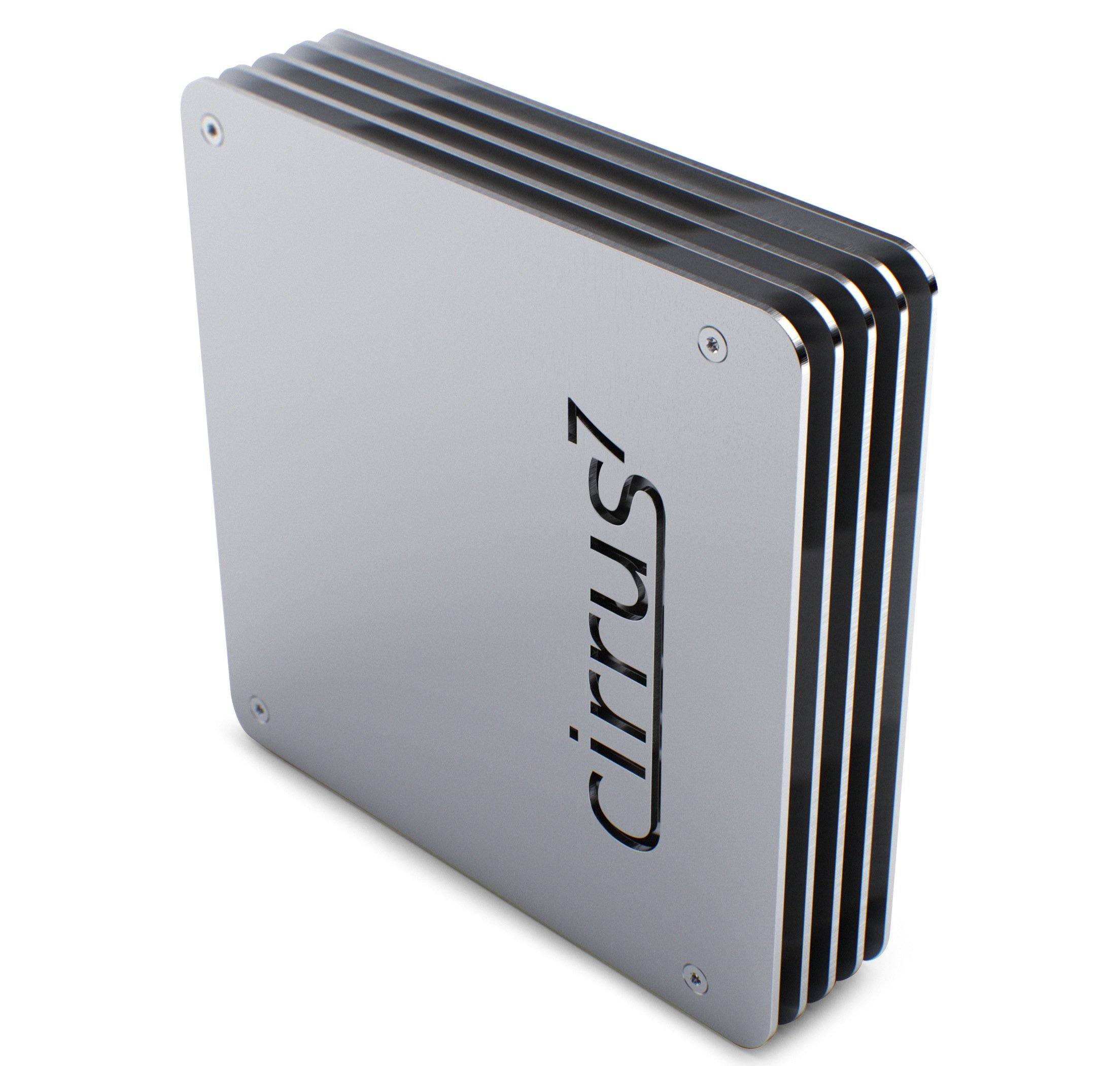 So können Computer auch aussehen: Der „cirrus7 nimbus“ ist ein passiv gekühlter Mini-PC des deutschen Herstellers cirrus7 computing und dabei besonders schön gestaltet. Er besitzt weder Lüfter noch andere bewegliche Teile und ist im Betrieb völlig lautlos. Er besteht aus verschiedenen Schichten lasergeschnittenen Aluminiums. Das Gehäuse dienst zugleich als Kühlkörper, das die Abwärme moderner Multi-Core-CPUs effektiv abführt. 