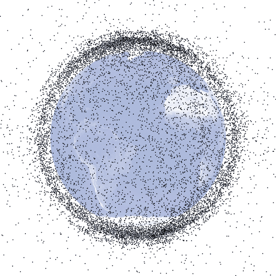 Auch das U.S. Space Surveillance Network beobachtet Weltraumschrott: Rund 20.000 Objekte größer als zehn Zentimeter befinden sich im Orbit, viele sind eine potentielle Gefahr für Satelliten. 