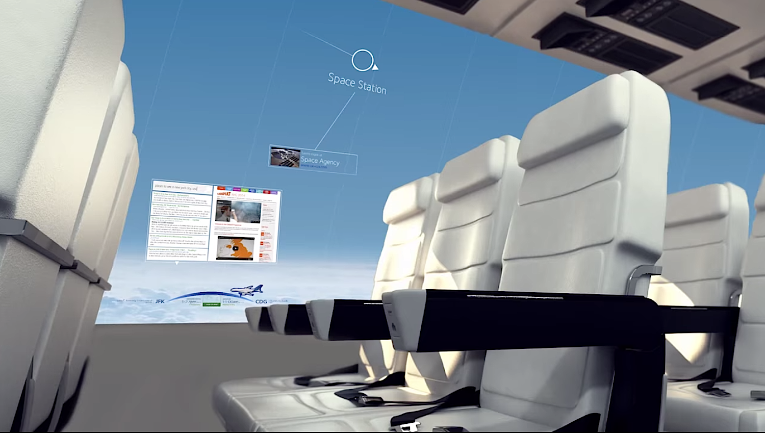 Auf den Touchscreens könnten sich Passagiere auch Informationen anzeigen lassen, beispielsweise zur Position der Internationalen Raumstation ISS. 