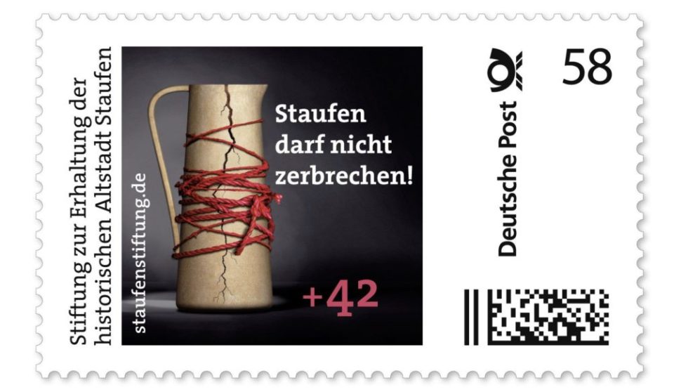 Briefmarke mit zebrochenem Krug