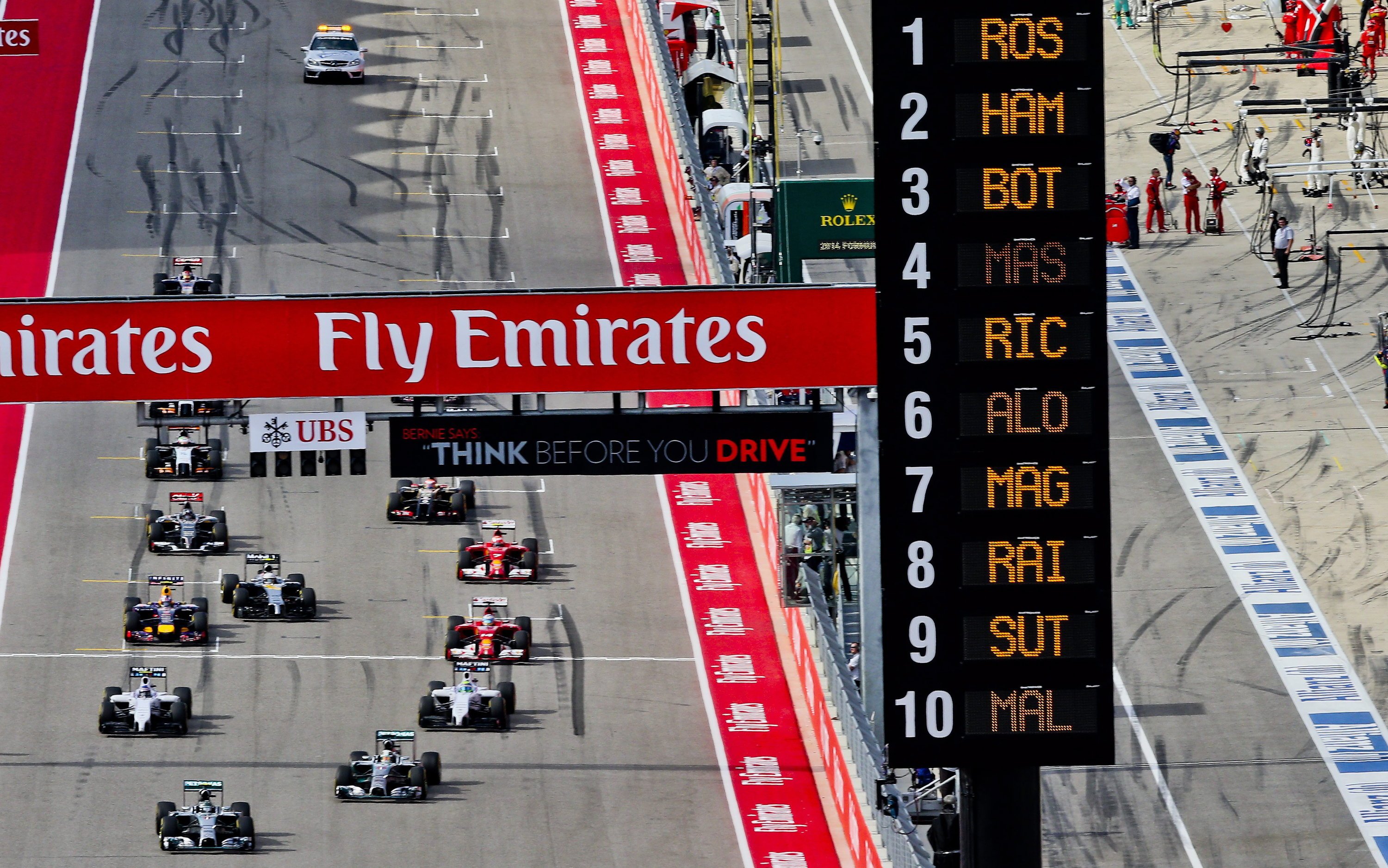 Start des Großen Preises der USA auf der Rennstrecke in Austin: Zum ersten Mal wurde in den Trainingsläufen zum Großen Preis ein virtuelles Safety Car getestet.