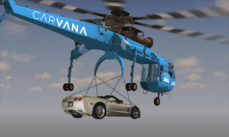 Auch das zählt zu den Ideen des Onlinehändlers Carvana: Autos mit dem Hubschrauber vor die Haustür des Käufers liefern. 