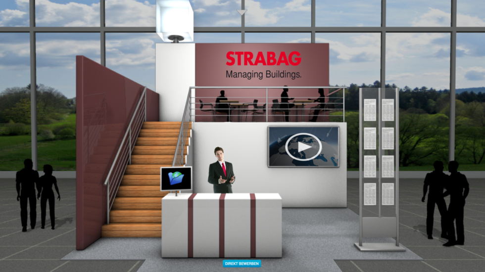 Unternehmensstand des Baukonzerns Strabag auf der Online-Karrieremesse.