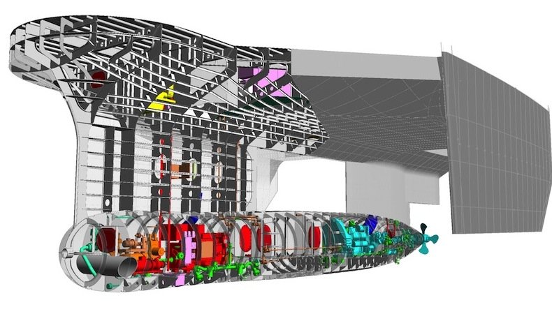 Der Rumpf der Explorer enthält einen flexiblen und kompakten EcoProp-Hybrid. Das Schiff liegt selbst bei Seegang stabil im Wasser und ist zudem vergleichsweise leicht. Entsprechend wenig Treibstoff verbraucht es. 