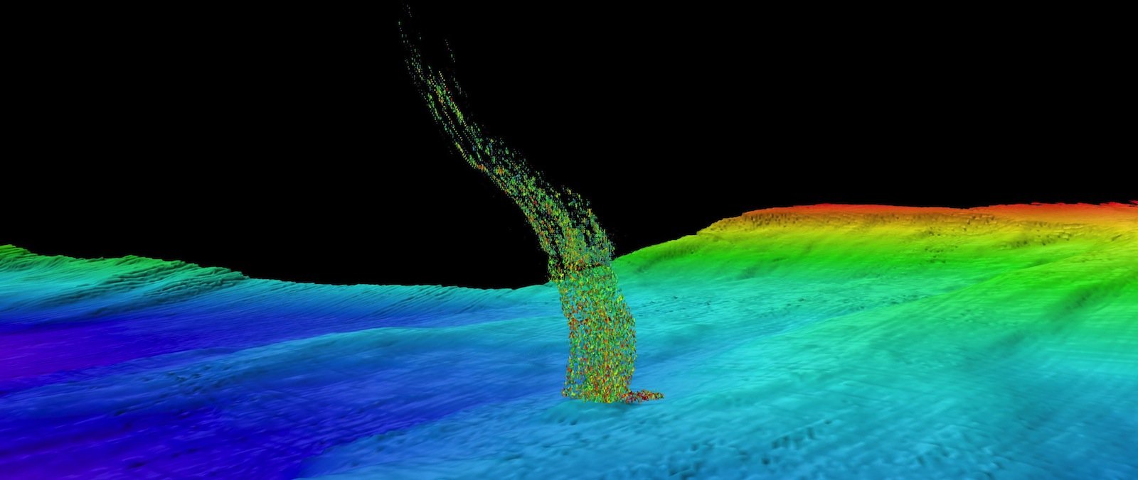 Eine Sonar-Aufnahme zeigt aufsteigende Methanblasen vor der Küste des US-Bundesstaats Washington.