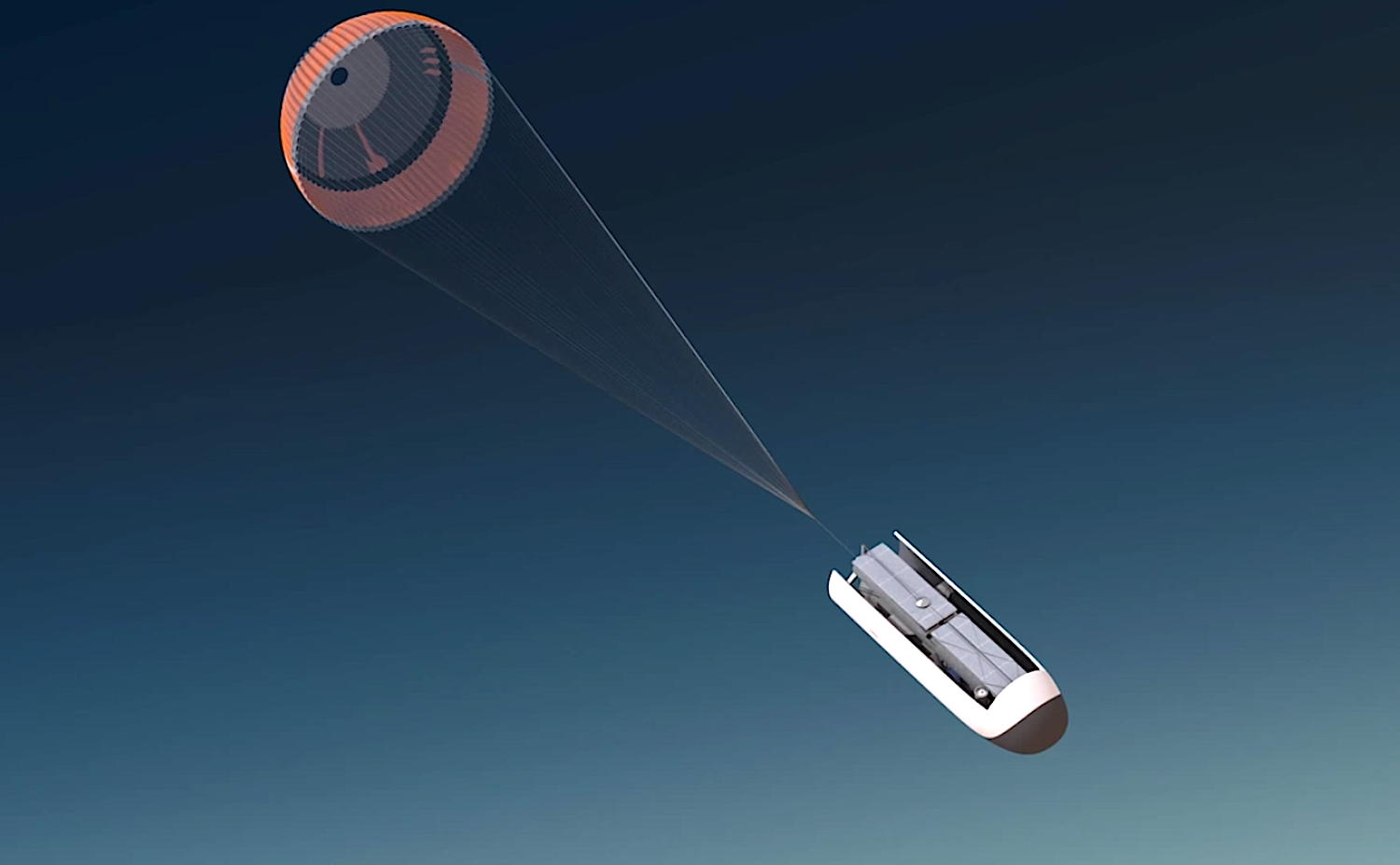 Das zusammengefaltete Luftschiff könnte laut NASA mit einem Bremsfallschirm in die Atmosphäre der Venus gelangen. 