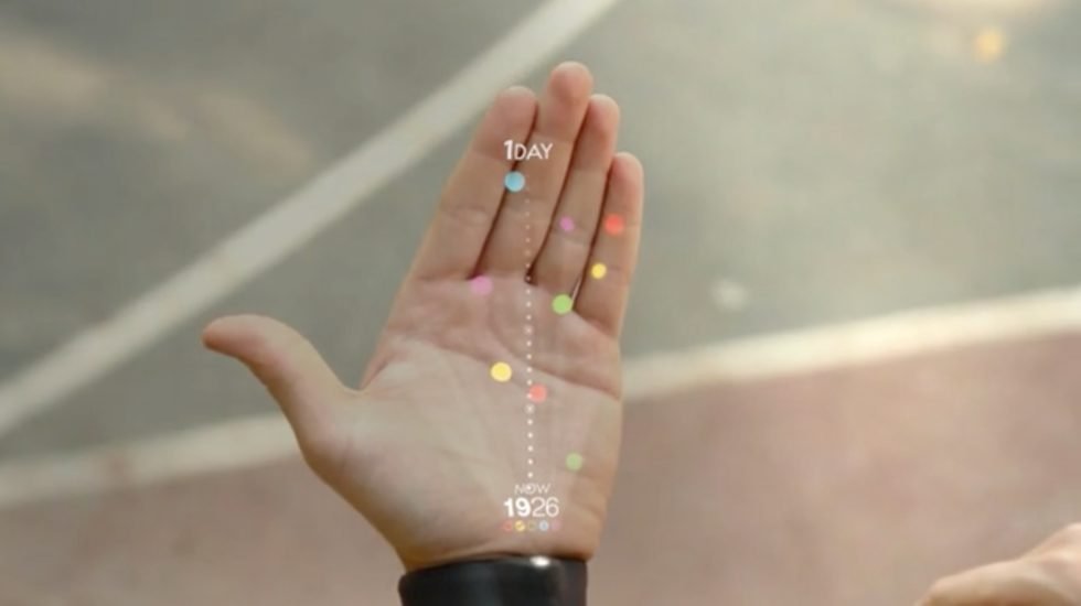 Mittels einer Smartwatch können die nächsten Ereignisse auf die Handfläche projiziert werden.