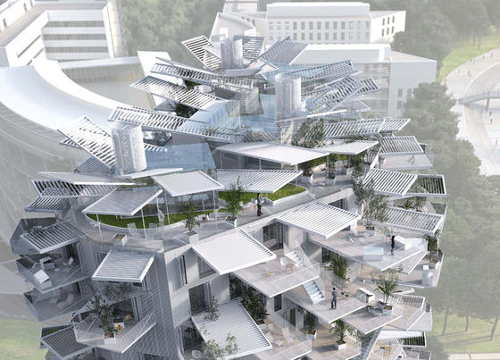 Spitze des Wohnturms von Sou Fujimoto in Montpellier: Zwölf spektakuläre Hochhäuser plant die südfranzösische Stadt. Fujimotos Hochhaus soll bereit 2015 gebaut werden.