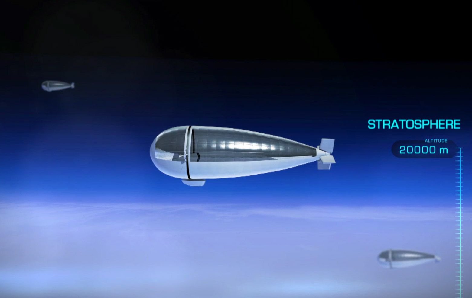 Konzept Stratobus: Das Luftschiff soll rund um die Uhr in 20 Kilometern Höhe an einem festen Punkt über der Erde schweben. Es kann Vorgänge auf der Erde beobachten und die mobilen Internetverbindungen auf der Erde verbessern.
