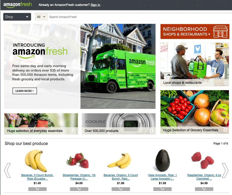 AmazonFresh gibt es schon seit Jahren in wenigen Städten in den USA: Über Abonnenten-Zahlen macht Amazon allerdings keine Angaben. Die Produkte sind auch reichlich teuer.