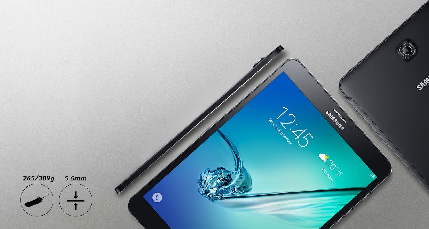 Das Samsung Galaxy Tab S2 ist nur 5,6 mm dick. Zum Vergleich: Das ultradünne Apples iPad Air2 bringt es auf 6,1 mm.