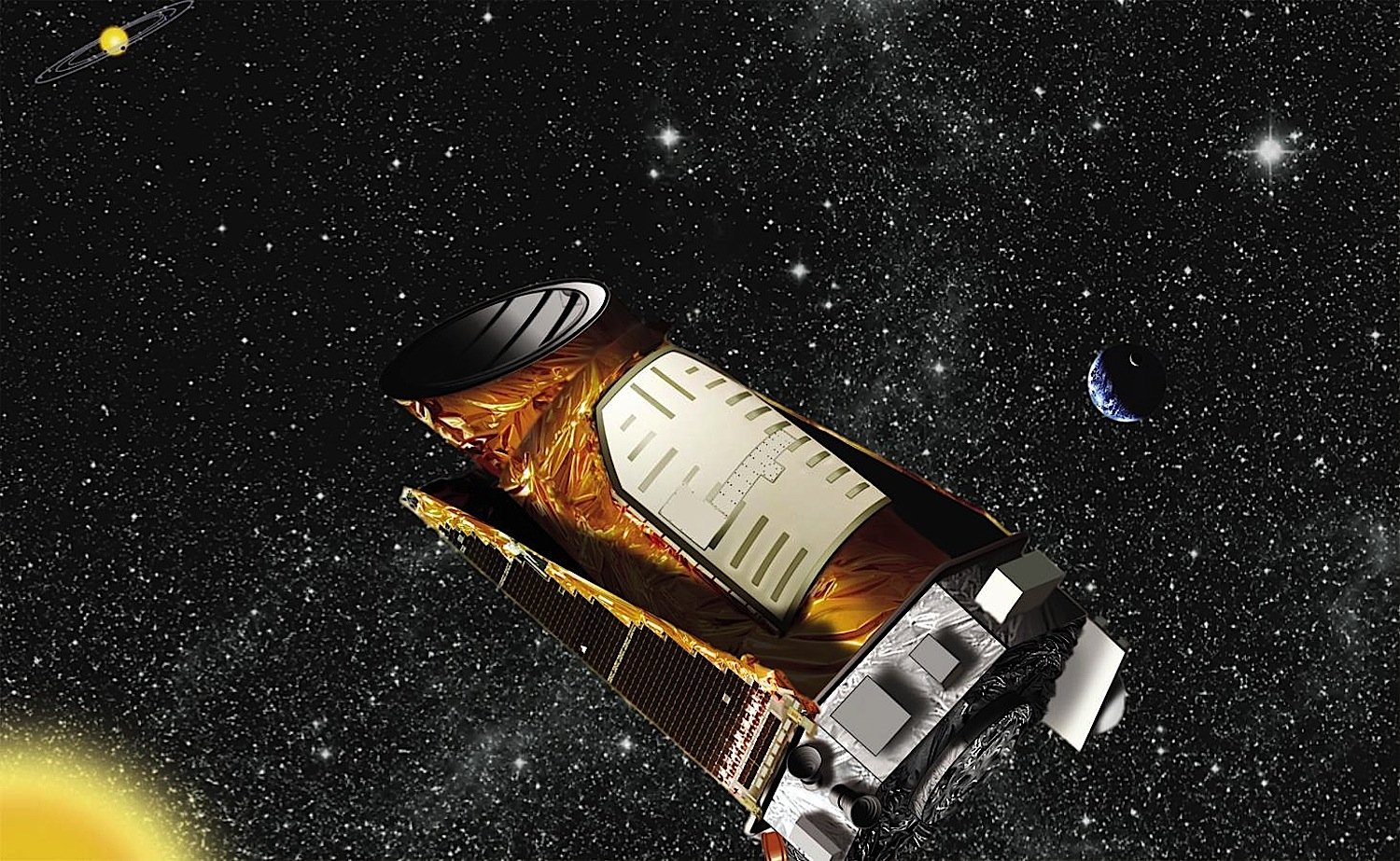 Illustration des US-Weltraumtelekops Kepler: Wegen der großen Entfernung zu den entdeckten Exoplaneten können die Wissenschaftler allerdings nur mit jahrhundertealten Momentaufnahmen arbeiten. 