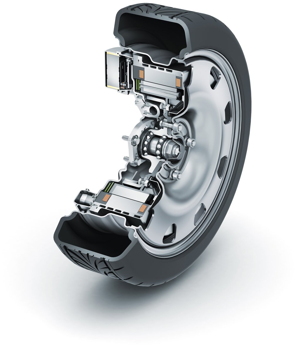 Der 2013 von Schaeffler vorgestellte Radnabenantrieb E-Wheel-Drive ist samt Technik komplett in der Felge untergebracht.