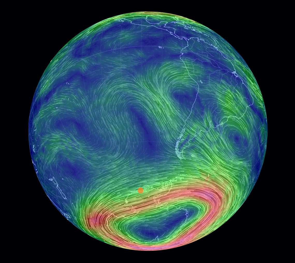 Darstellung der Winde in der Stratosphäre über der Südhalbkugel: Mit diesen Winden treiben die Google-Ballons in der Atmosphäre.