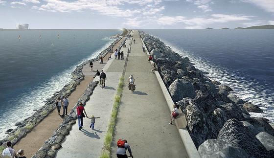 Illustration der Tidal Lagoon: Der zehn Kilometer lange Seewall soll in der Nähe der südwalisischen Stadt Swansea entstehen.