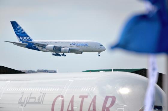 Ankunft eines A380 am Montag auf der Paris Air Show. 