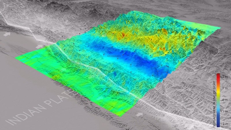 Das Deutsche Zentrum für Luft- und Raumfahrt (DLR) berechnete die Verschiebungen durch das Erdbeben in Nepal aus Satellitendaten.