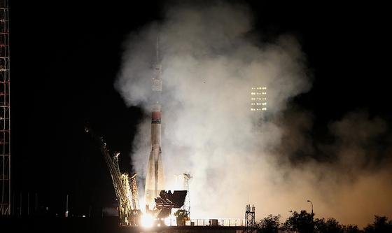 Start der Sojus-Rakete in Baikonur im südlichen Kasachstan: Sechs Stunden später erreichte die Raumkapsel die ISS. 