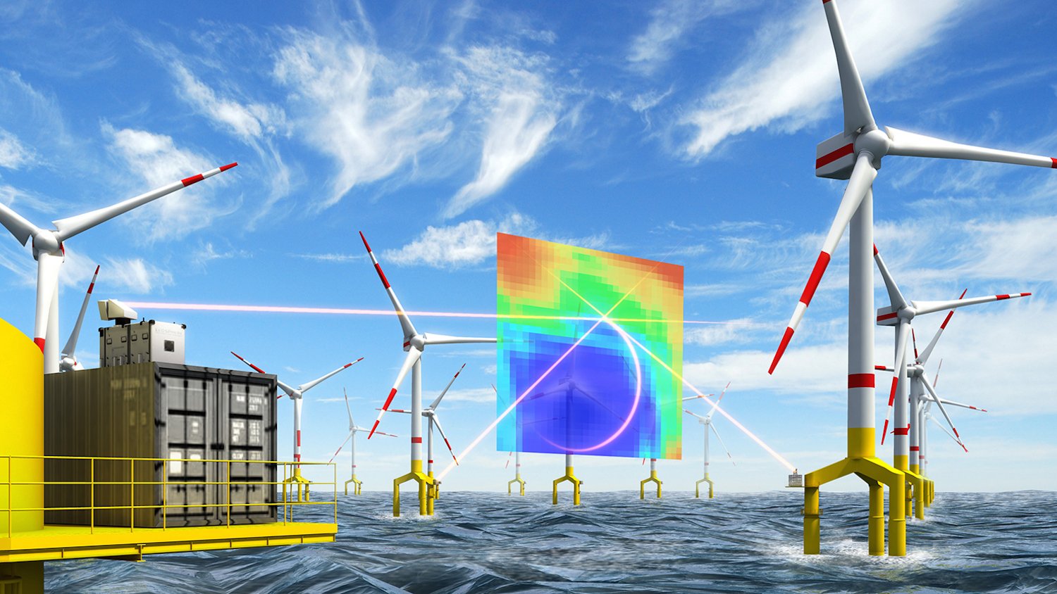 Mit einem laseroptischen 3D-Lidar Windscanner führten Forscher der Universität Oldenburg hochauflösende Windmessungen durch. Sie fanden heraus, dass Turbulenzen der Rotoren andere Windräder beeinflussen. 