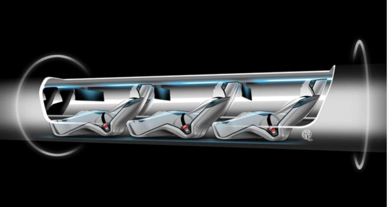 Transportkapsel des Hyperloop: Passagiere nehmen wie in einem Liegestuhl Platz. Sie schießen mit 1235 km/h durch die Vakuumröhre.