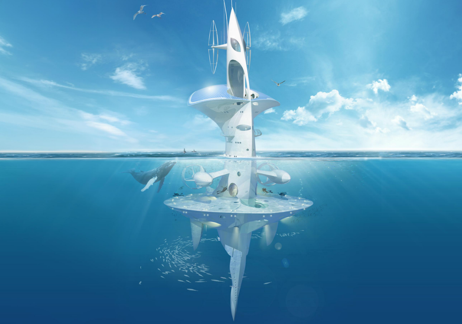 Der Sea Orbiter von Jacques Rougerie befindet sich derzeit im Bau. Er soll später in der City of Mérines andocken können. 