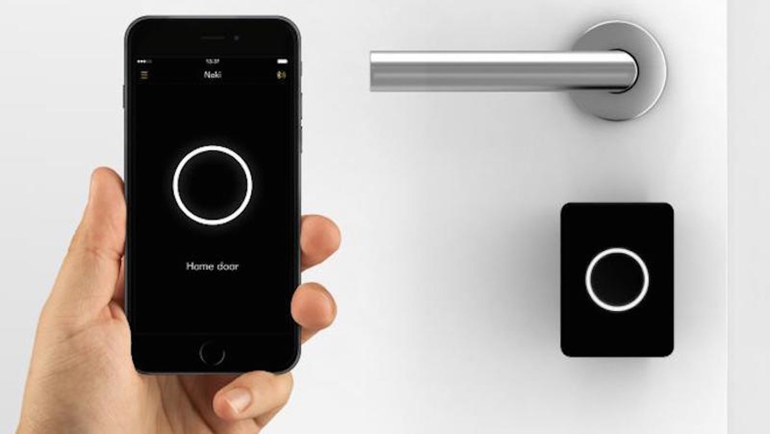 Smartphone-Türschloss von Noki: Es kommuniziert via Bluetooth mit dem Smartphone und dreht automatisch den Schlüssel auf der Türinnenseite. 