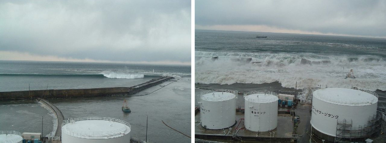 Der Tsunami attackiert das Akw in Daiichi: Laut Studie hatte Betreiber Tepco beim Bau der Anlage die potenzielle Höhe eines Tsunami dramatisch unterschätzt und sich dabei auf falsche interne Daten verlassen.  