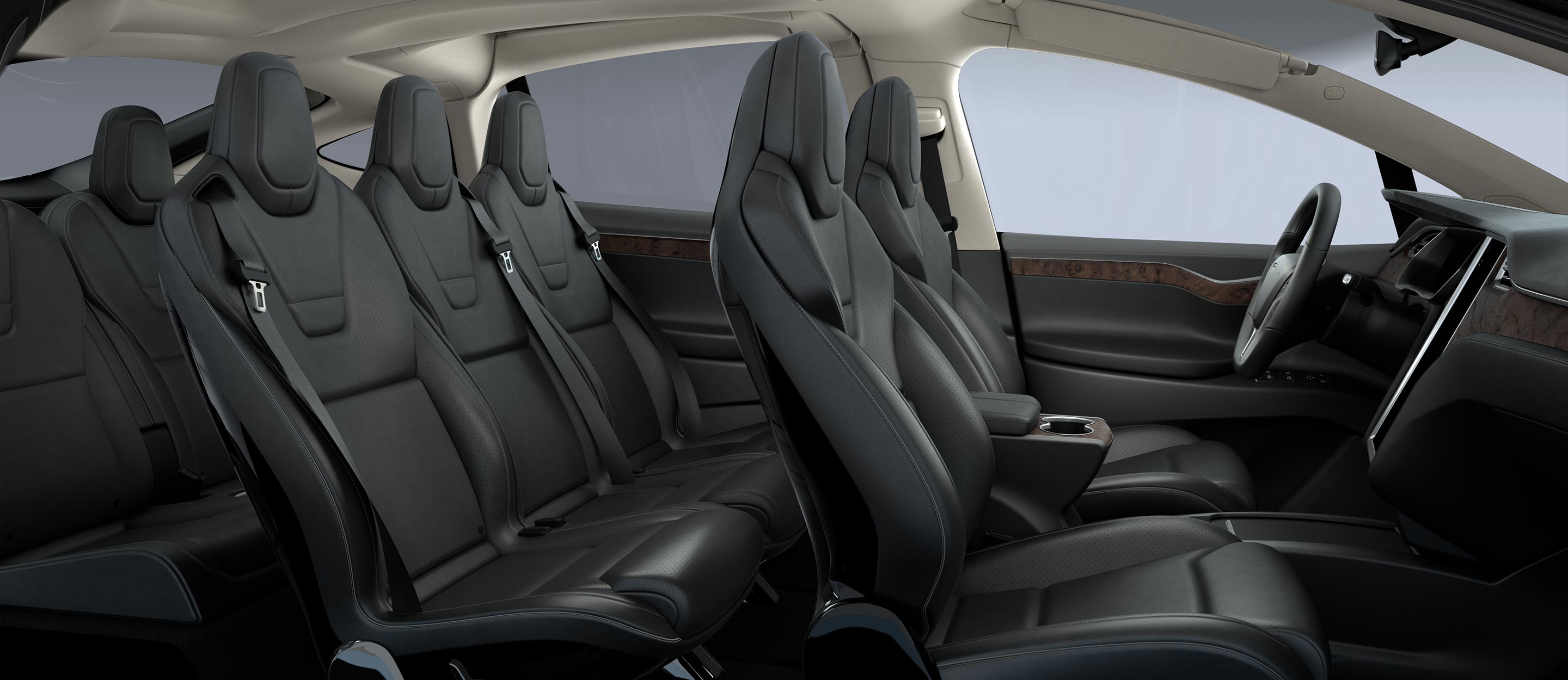 Im Tesla X haben sieben Personen Platz. Für Kindersitze sind vier Befestigungspunkte eingebaut. 