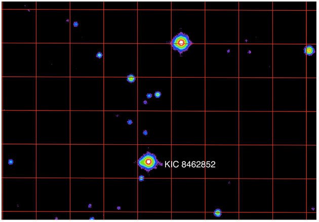 UKIRT-Teleskopaufnahme: Beim Stern „KIC 8462852″ fällt links eine Ausbuchtung ins Auge.