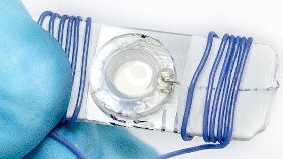 Prototyp einer elektrisch schaltbaren Kontaktlinse, die ebenfalls an der University of Leeds entwickelt wurde – und quasi die Grundlage für Mistrys Arbeiten darstellt. 