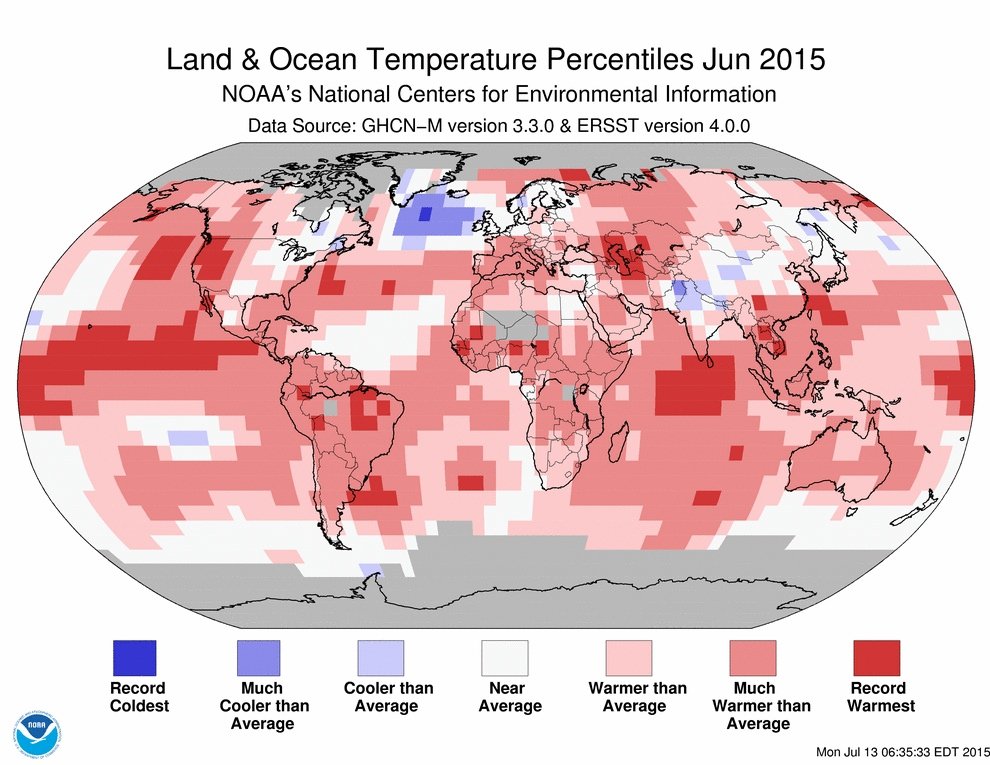 Die Klimakarte der Erde ist rot: An fast allen Orten auf der Erde ist es wärmer geworden.