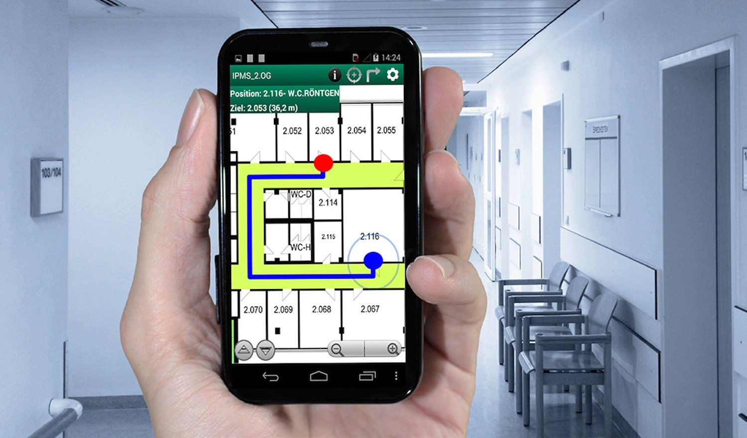 Navi-App der Fraunhofer-Forscher in Dresden: Die Software wertet die Signalstärke einzelner Wlan-Spots aus – das können beispielsweise Medizingeräte sein.