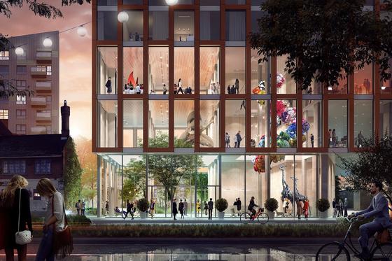 The Stratford Collective: Das britische Architekturbüro PLP plant einen 112-Meter-Turm, in dem auch günstiger Wohnraum für Studenten und junge Erwachsene vorgesehen ist. Wie in einer WG soll es abseits der Privatzimmer Gemeinschaftsküchen, -bäder und weitere Wohnräume zur kollektiven Nutzung geben.