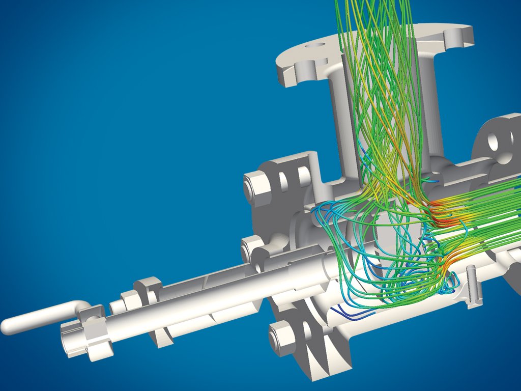 Simulation einer Flüssigkeitsverteilung mit der Simscale-Software.