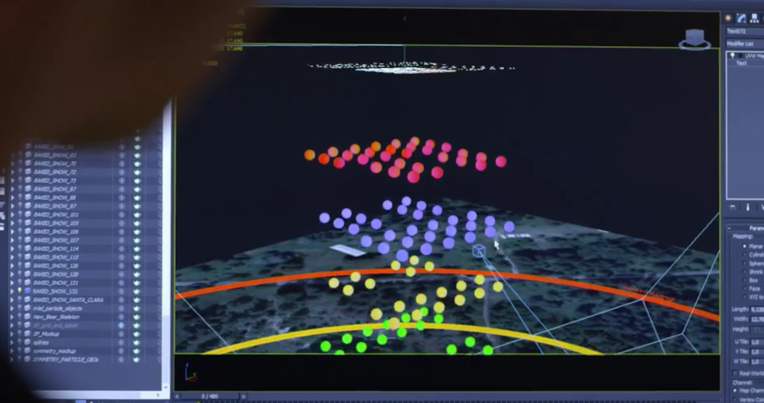 3D-Software von Intel: Die Choreographen haben die Flugbahn jeder einzelnen Drohne festgelegt.