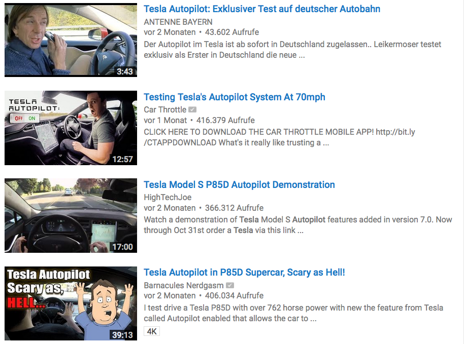 Youtube ist voll von Videos über den Autopiloten von Tesla.