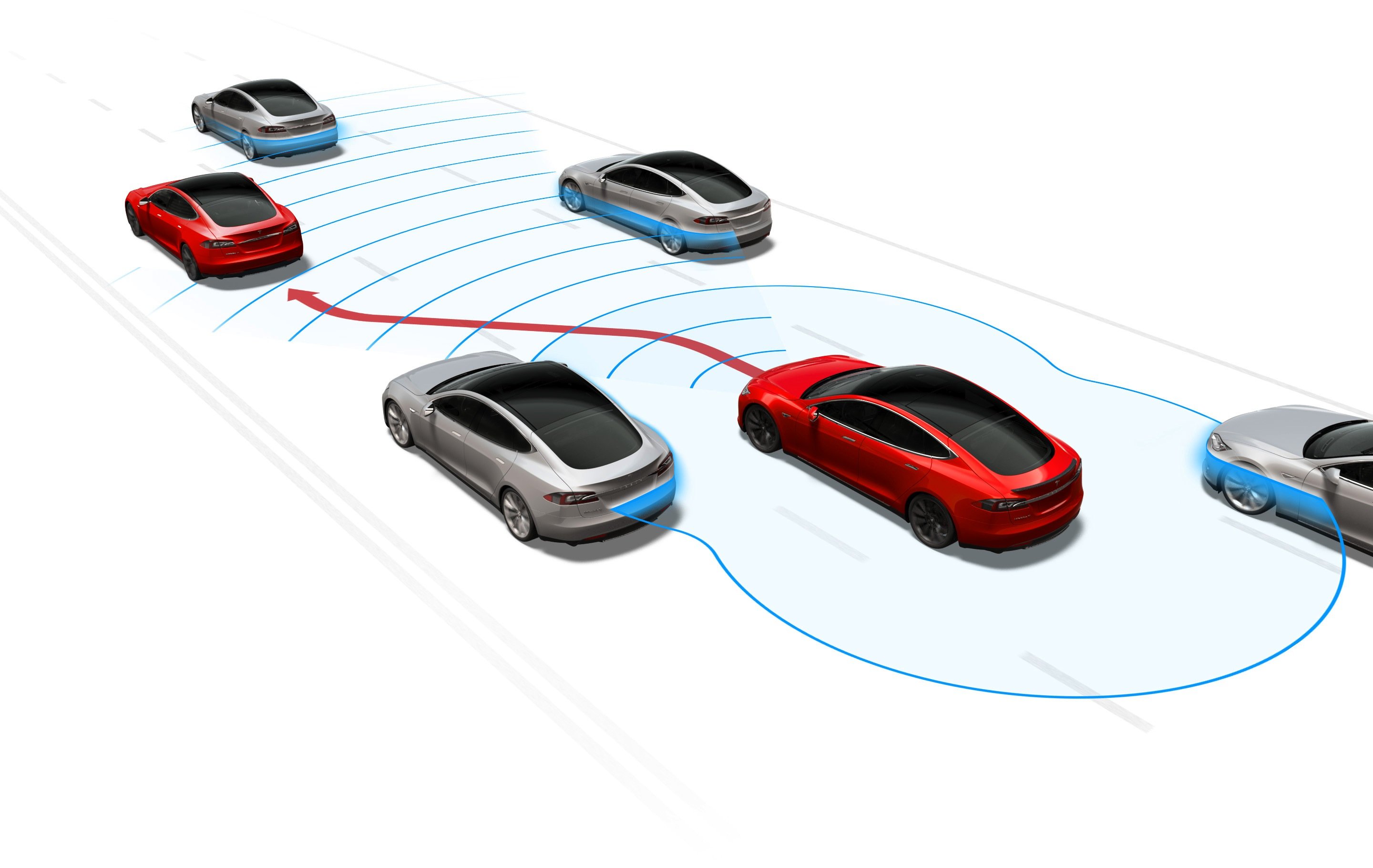 Der Autopilot von Tesla kann auch automatisch die Fahrspur wechseln und überholen.