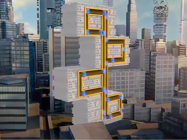 ThyssenKrupp arbeitet an einer völlig neuen Lift-Technologie, bei der die Bewegung auf mehreren Achsen stattfindet. Ohne Kabel. Die freischwebenden Transportkapseln werden mittels Magnetkraft in mehreren Kreisläufen und in jeweils einer Richtung durch das Gebäude geschickt.