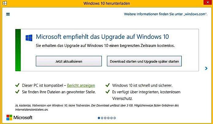 Derzeit werden Windows-User zum Upgraden auf Windows 10 aufgefordert. Das Fenster einfach nur wegklicken, sollte man nicht.