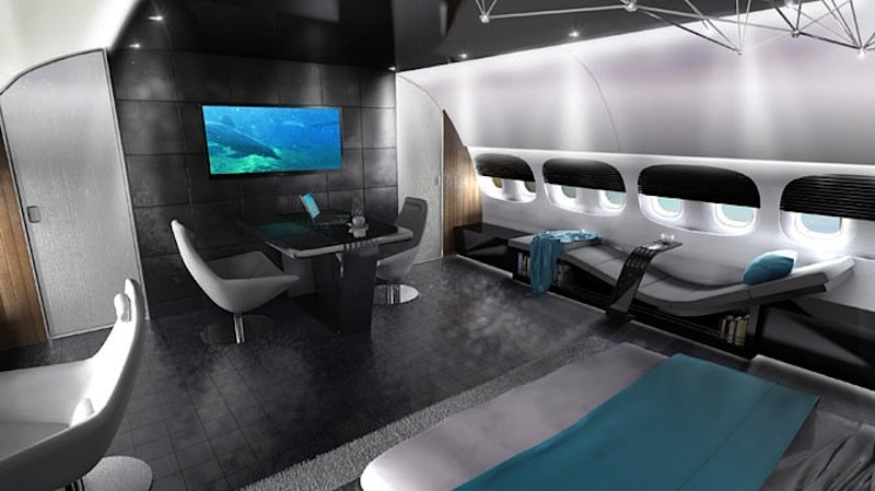 In verschiedenen Farben kann das Interieur einer privaten Boeing 787 erscheinen, das Salt & Water ebenfalls entworfen hat. 