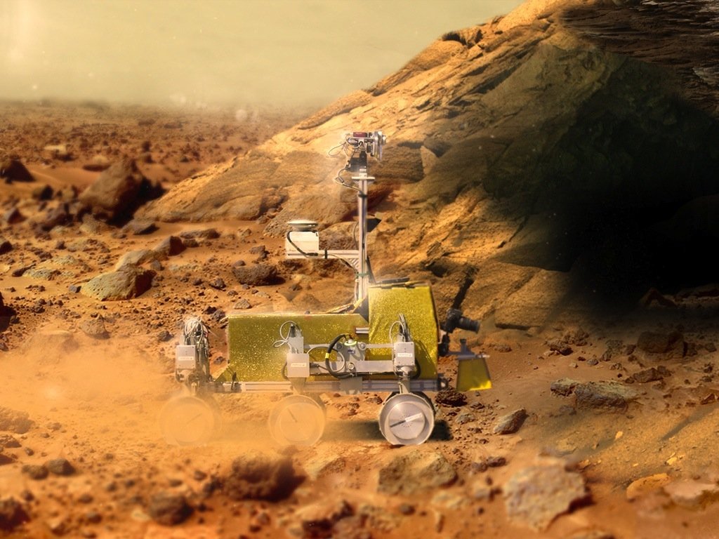 Der Mars-Rover Bridget wurde von Airbus entwickelt und kann sich mit seinen sechs Rädern auch in schwierigem Gelände bewegen.