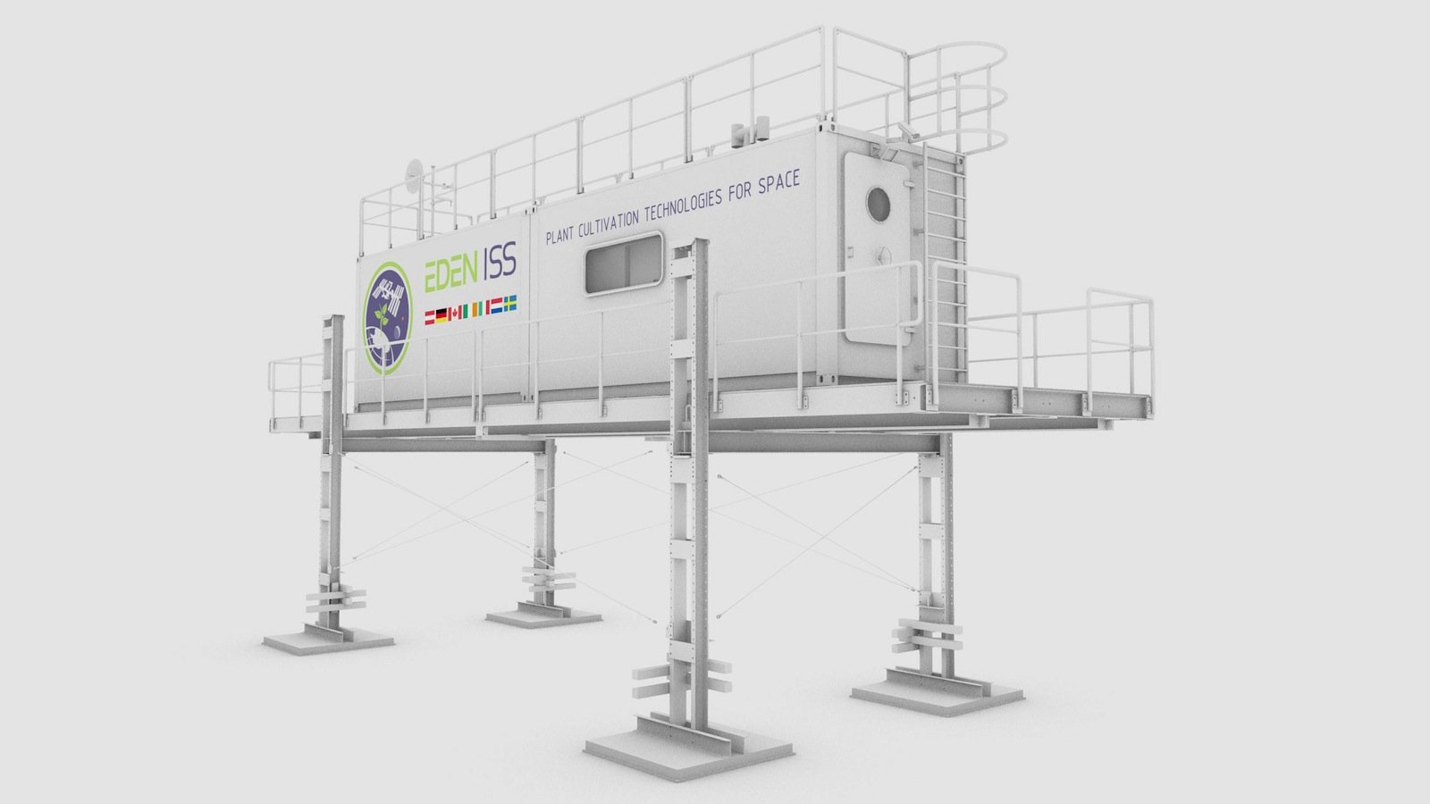 Eden-ISS-Gewächshaus für das ewige Eis: Rund 300 Meter entfernt von der Neumeier-Station III des Alfred-Wegener-Instituts wird die Anlage des DLR stehen, in der unter anderem Gurken, Salat und Tomaten gezüchtet werden. Mit dem Projekt Eden ISS erforschen die Ingenieure des DLR, unter welchen Bedingungen Gemüse auf kleinstem Volumen die höchsten Erträge bringt. 