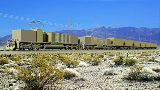 Künstlerische Darstellung des geplanten Projektes in der Nähe von Pahrump, einer Kleinstadt in Nevada: Auf rund 43 Hektar Land an einem 600 m hohen Hügel soll eine rund 55 Mio. US-Dollar teure Anlage entstehen, die ab 2019 fertig sein soll. Diese nutzt sozusagen die Ressource der Schwerkraft, um die Energie zu speichern und freizugeben. 