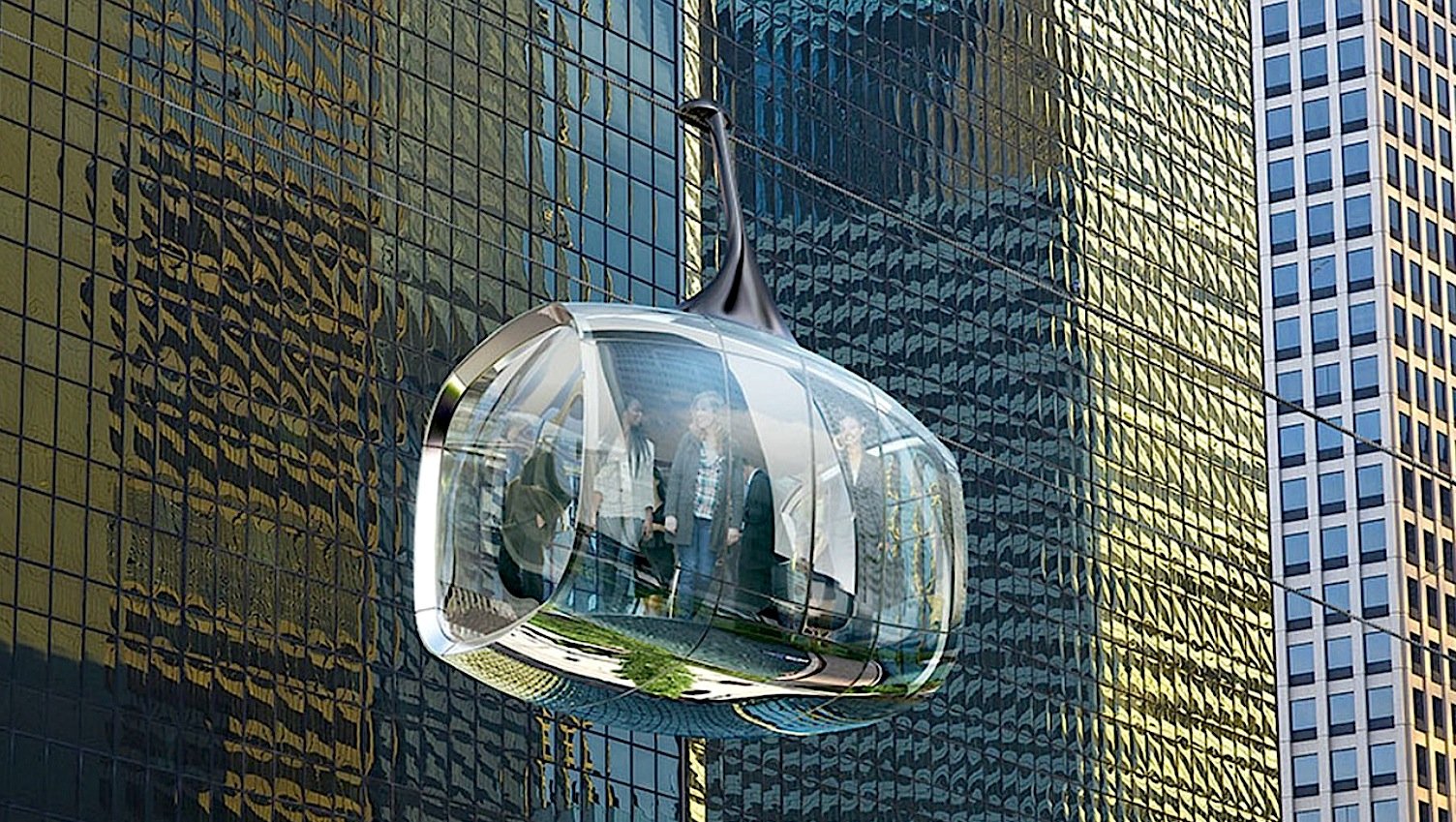 Die futuristischen Gondeln der Seilbahn Chicago sollen transparent sein, damit die Fahrgäste in alle Richtungen hinausschauen können.