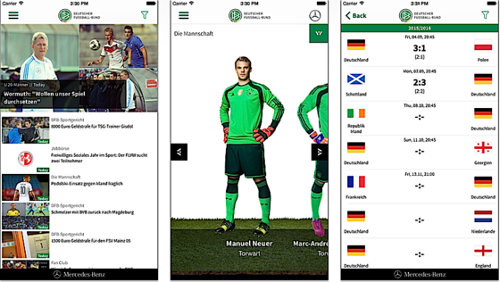 Bei der DFB-App steht natürlich die deutsche Nationalmannschaft im Mittelpunkt.