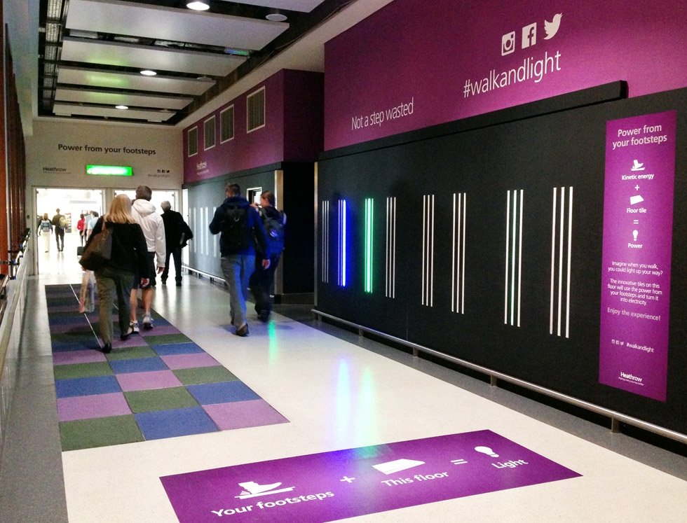 Auch in Kaufhäusern oder auf Flughäfen wie hier in London-Heathrow sind die Platten nützlich, um Strom und Licht zu erzeugen und Besucherströme zu erfassen.